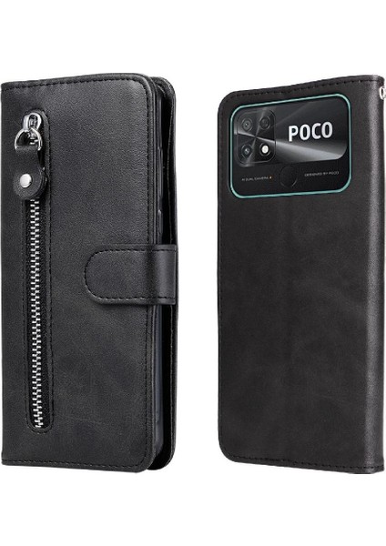 Xiaomi Poco C40 Fermuar Deri Koruyucu Kart Yuvası Tutucular Telefon Kılıfı (Yurt Dışından)
