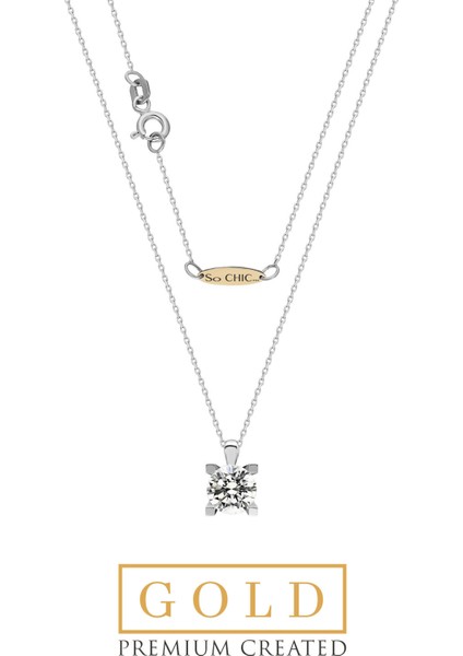 Beyaz Altın Sertifikalı Premium Created Taşlı 1.50 Ct Effect Tektaş Kolye
