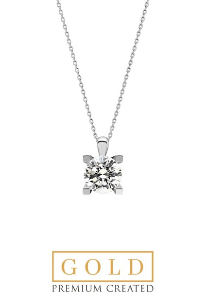 Beyaz Altın Sertifikalı Premium Created Taşlı 1.50 Ct Effect Tektaş Kolye