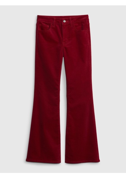 Kız Çocuk Bordo High Rise Kadife '70S Flare Jean Pantolon