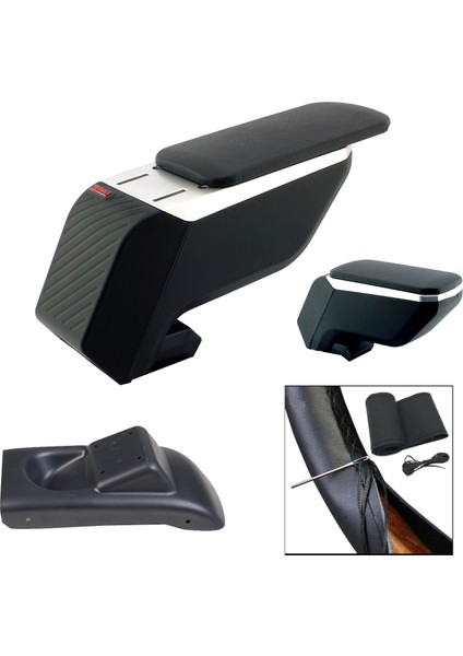 Seat Ibiza V 2017-2022 Premium Hq Lüks Abs Ayaklı Gri-Siyah Kolçak