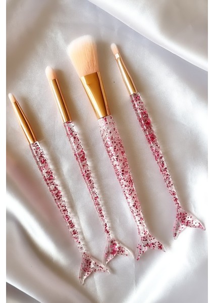 4lü Balık Fırça Seti Simli Pembe Renk