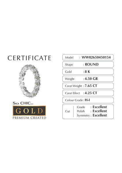 Beyaz Altın Sertifikalı Premium Created Taşlı 4.25 Ct Effect Tamtur Yüzük indirimleri