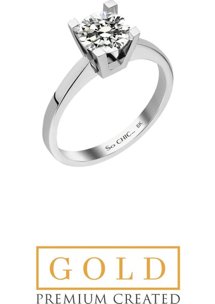 Beyaz Altın Sertifikalı Premium Created Taşlı 2.00 Ct Effect Tektaş Yüzük