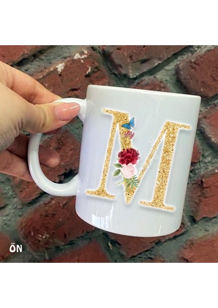 Size Özel M Harfli Seramik Baskılı Kupa Bardaklar