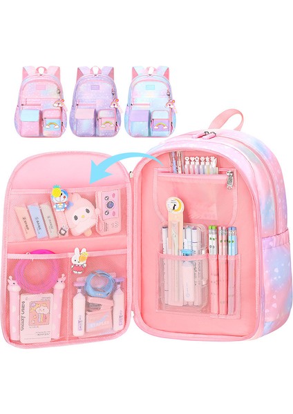 Kız Kontrast Renk Aydınlatma Büyük Kapasiteli Okul Çantası-Küçük (Yurt Dışından)