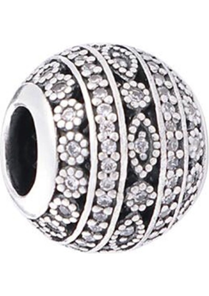 Yuvarlak Zirkon Taşlı Işıltılı Gümüş Charm NUR-BL01019