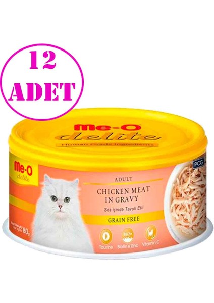 Meo Delite Tavuk Etli Tahılsız Kedi Konservesi 80 Gr 12 AD