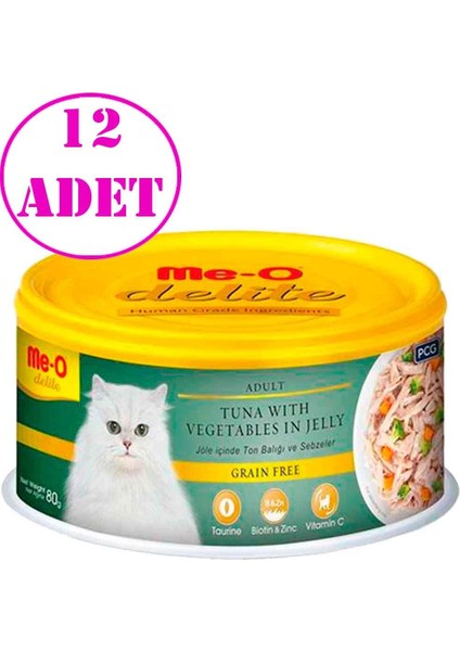 Meo Delite Ton Balıklı ve Sebzeli Tahılsız Yetişkin Kedi Konservesi 80 Gr 12 AD
