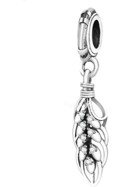 Sallantılı Tüy Gümüş Charm NUR-BL01072