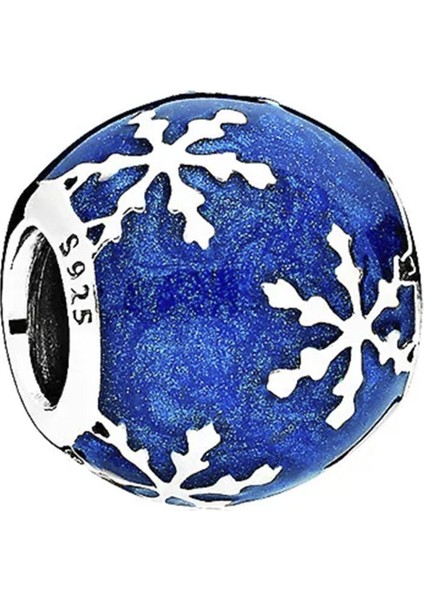 Mavi Taşlı Kar Taneli Gümüş Charm NUR-BL12475