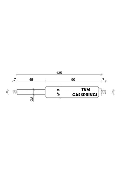 TVM Gas Springs Gazlı Amortisör 135MM Açık Boy