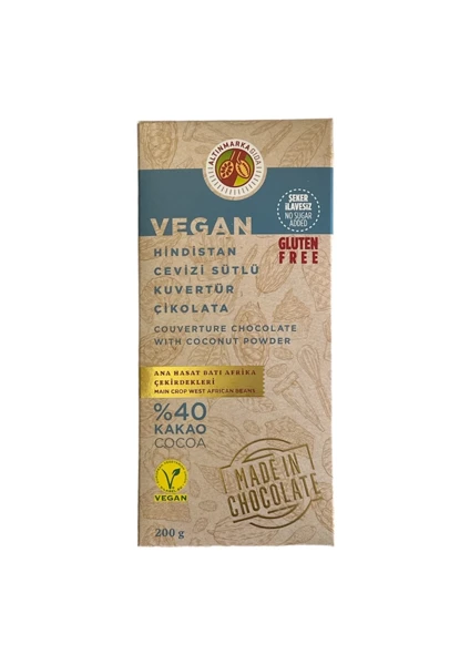 ALT533 Hindistan Cevizi Sütlü Vegan Kuvertür Çikolata 200 Gram