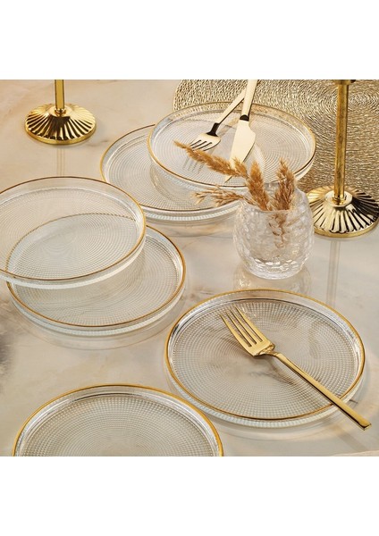 Loren 6'lı Pasta Tabağı Seti Gold Fileli 16 cm