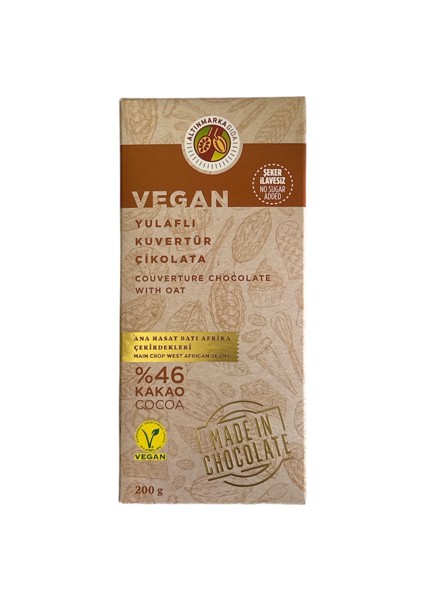 ALT565 -  Yulaflı Kuvertür Vegan Çikolata 200 Gram