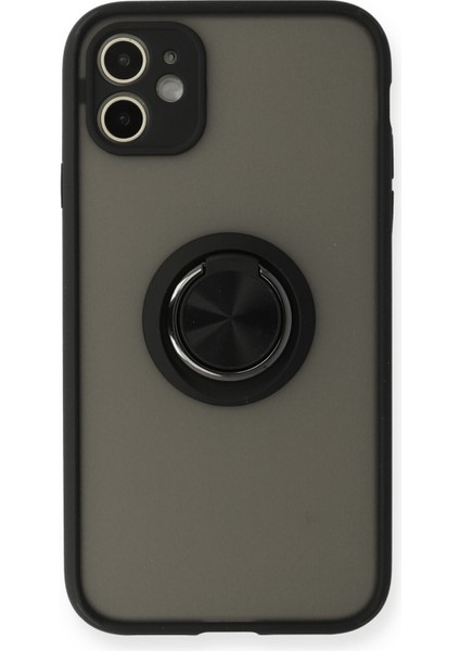 Iphone 11 Kılıf Montreal Yüzüklü Silikon Kapak - Siyah 300099