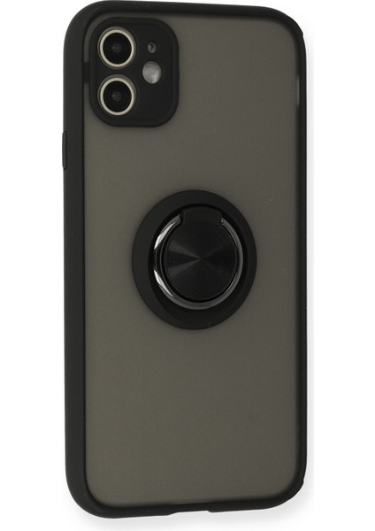 Iphone 11 Kılıf Montreal Yüzüklü Silikon Kapak - Siyah 300099