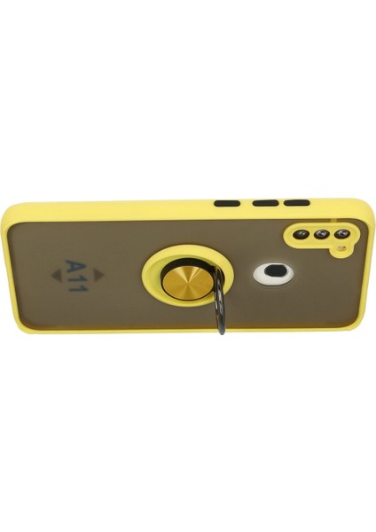 Samsung Galaxy M11 Kılıf Montreal Yüzüklü Silikon Kapak - Sarı 300099