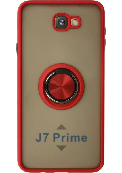 Samsung Galaxy J7 Prime Kılıf Montreal Yüzüklü Silikon Kapak - Kırmızı 300099