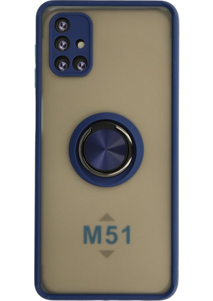 Samsung Galaxy M51 Kılıf Montreal Yüzüklü Silikon Kapak - Lacivert 300099
