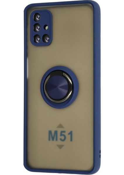 Samsung Galaxy M51 Kılıf Montreal Yüzüklü Silikon Kapak - Lacivert 300099