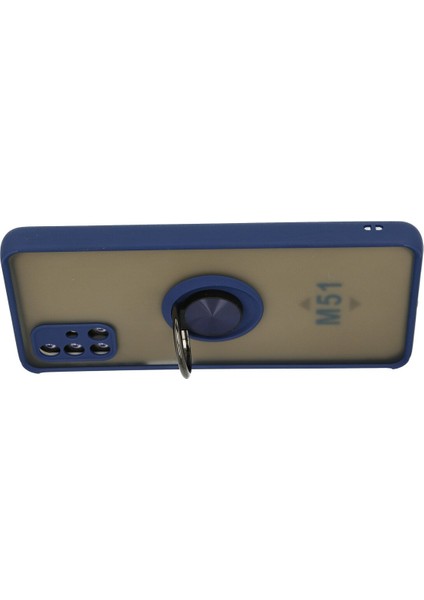 Samsung Galaxy M51 Kılıf Montreal Yüzüklü Silikon Kapak - Lacivert 300099