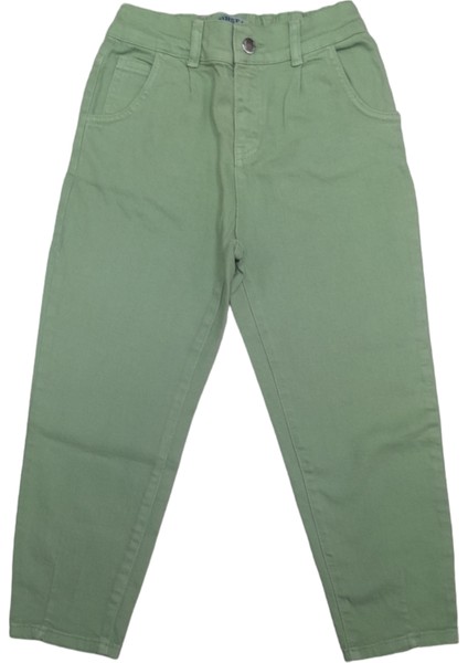 Kız Çocuk Fermuar Düğme Kapama Lastikli Bel Oversıze Kalın Keten Renkli Pantolon