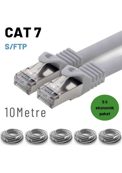 5 Adet 10 Metre Cat7 Kablo S/ftp Ethernet Network Lan Ağ Kablosu