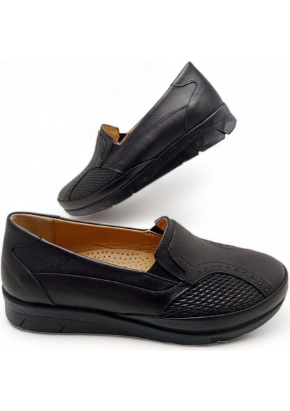 Kadın Siyah Hakiki Deri Comfort Tam Ortopedik Anne Ayakkabısı