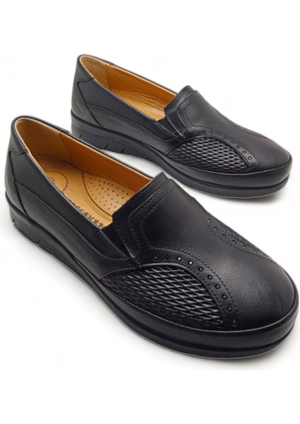 Kadın Siyah Hakiki Deri Comfort Tam Ortopedik Anne Ayakkabısı fırsatları