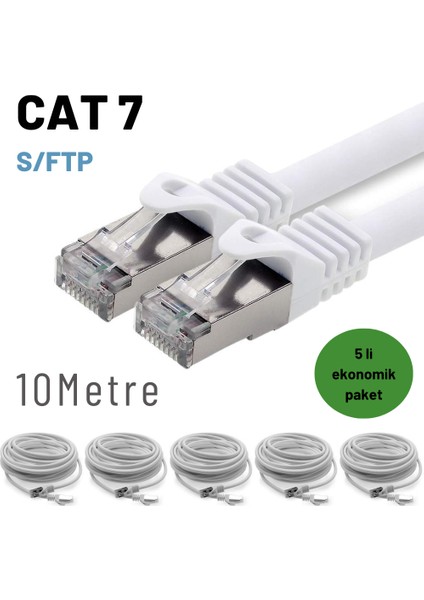 5 Adet 10 Metre Cat7 Kablo S/ftp Ethernet Network Lan Ağ Kablosu