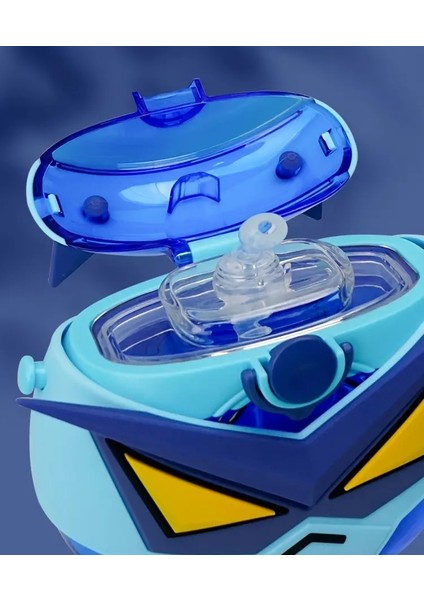 Cocosmile Özel Kutulu 630 ml Pipetli Robot Temalı Tritan Su Matarası -Boyun Askılı Beyaz