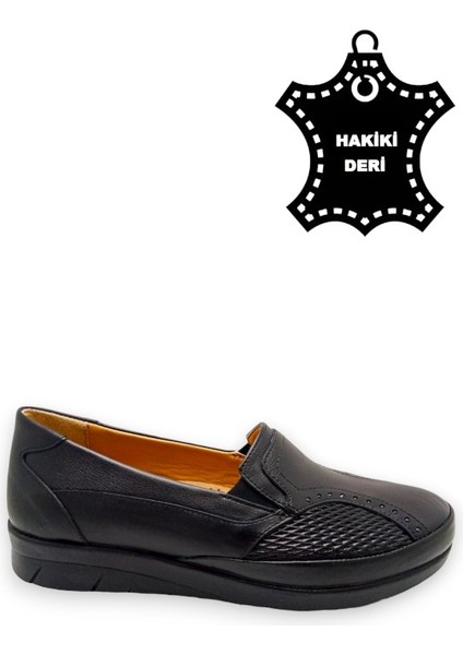 Magic Shoes Kadın Siyah Hakiki Deri  Comfort Tam Ortopedik Anne Ayakkabısı