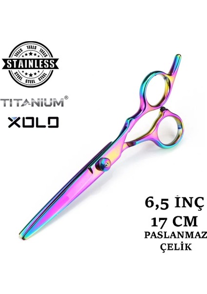 Deri Çantalı 3 Parça Berber Kuaför Makas Seti Rainbow Set Usturalı