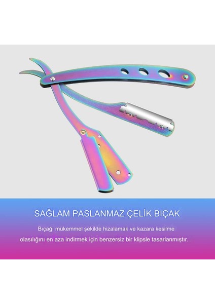 Rainbow Çelik Ustura Saç Sakal Usturası Berber Tıraş Paslanmaz Çelik Profesyonel