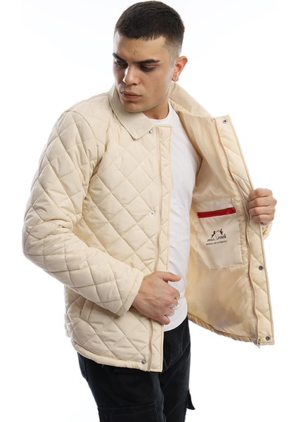 Erkek Baklava Desenli Ceket Mont Ekru modelleri