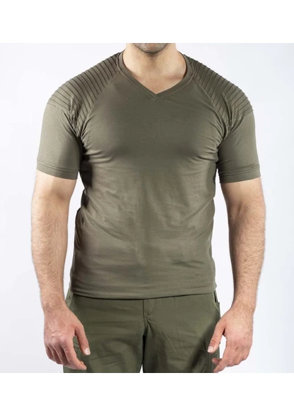 VAV Wear Tactical Outdoor Günlük Tişört Erkek Kısa Kollu Pamuklu Elastan Nervürlü Esnek Ter Emer TTHIN02