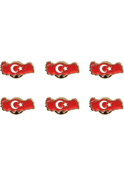 Ay Yıldız Figürlü Gold Renkli Mini Türkiye Haritası Yaka Rozeti 1 Paket 6'lı
