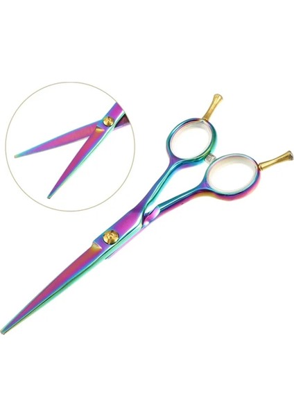 Düz Uçlu Berber Kuaför Saç Kesim Makası Çift Parmak Vidalı Ayarlanabilir Rainbow XLQ577B