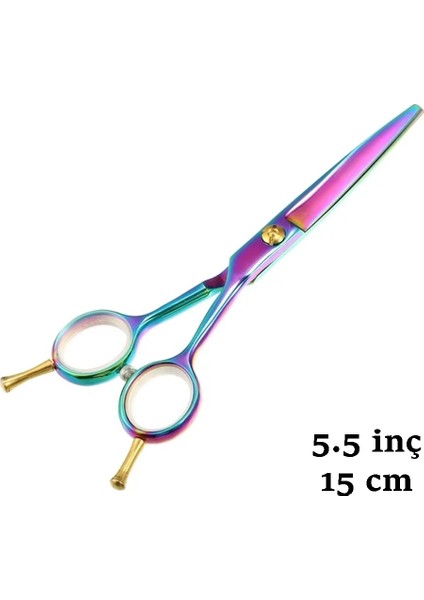Düz Uçlu Berber Kuaför Saç Kesim Makası Çift Parmak Vidalı Ayarlanabilir Rainbow XLQ577B
