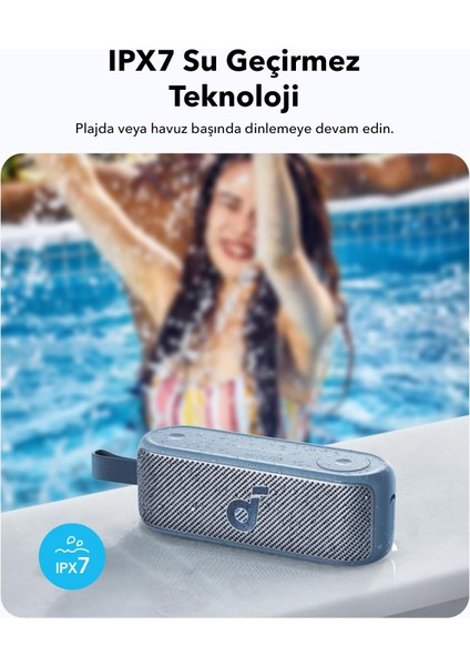 Soundcore Motion 100 Taşınabilir Bluetooth Hoparlör - 20W Stereo Ses -  Hi-Res - 12 Saate Varan Şarj - IPX7 Suya Dayanıklılık - Bluetooth 5.3 - Mavi (Anker Türkiye Garantili)