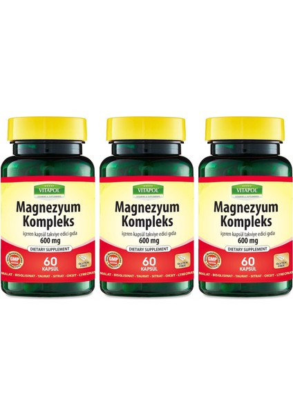 Trunature Magnesium Complex 3X60 Kapsül Magnezyum Kompleks Malat Bisglisinat Taurat Sitrat Oksit L-Treonat