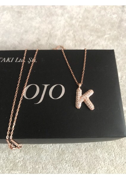 Zirkontaş K Harf Gümüş Kolye Tombik Harf Kolye BEST00051