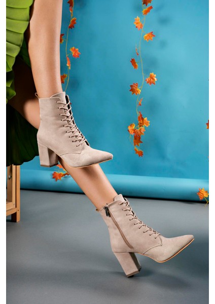 Lilethnora Kadın Topuklu Bot 0012333TEN Süet fırsatları