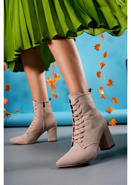 Lilethnora Kadın Topuklu Bot 0012333TEN Süet modelleri