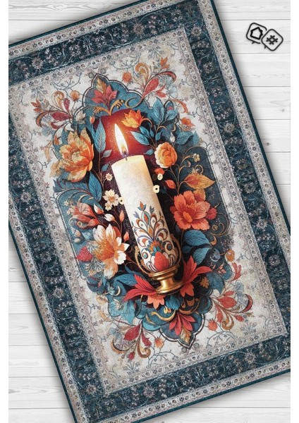 Mum Temalı Halı Mavi Gri Meditasyon Halısı Çiçekli Vintage Halı Spiritüel Temalı Halısı fiyatları