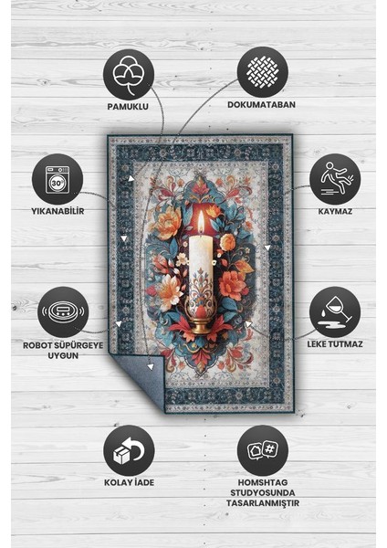 Mum Temalı Halı Mavi Gri Meditasyon Halısı Çiçekli Vintage Halı Spiritüel Temalı Halısı fırsatları
