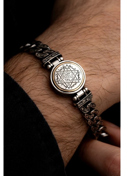 Erkek Gümüş Bileklik -Ortası Dönen Hz Süleyman Model Gurmet Zincir Gümüş Bileklik Künye fiyatları