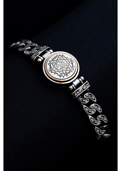 Erkek Gümüş Bileklik -Ortası Dönen Hz Süleyman Model Gurmet Zincir Gümüş Bileklik Künye modelleri