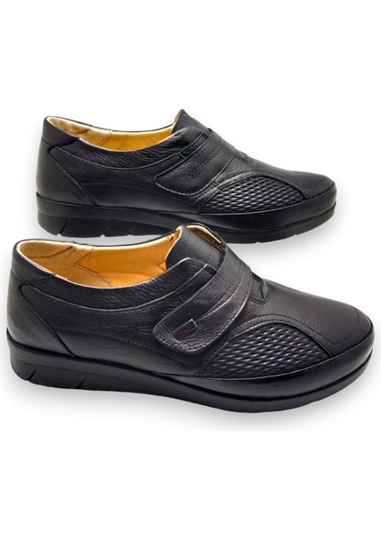 Kadın Siyah Hakiki Deri Comfort Tam Ortopedik Anne Ayakkabısı
